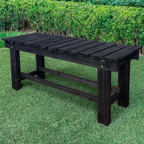 Miniatura 10 de Banco de Jardín al Aire Libre, Banco de Patio de Madera para 2 Personas, Banco Impermeable al Aire Libre Sin Respaldo, Bancos de Jardín Carbonized