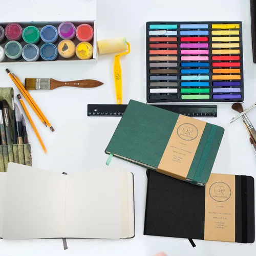 Miniatura 6 de Vienrose Cuaderno de bocetos de acuarela, diario de acuarela de 8.25 x 5.5 pulgadas con 24 hojas, 48 páginas, 140 libras (300 GSM) de papel de Verde