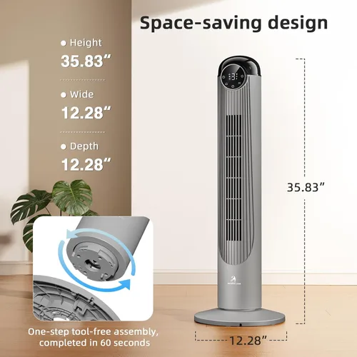 Miniatura 7 de Antarctic Star T36 Tower Fan-36 Inch, Bladeless Oscillating Fan with Remote, 6 Speeds & 4 Modes, LED Display, 9H Timer, Quiet Floor Standing Fan for