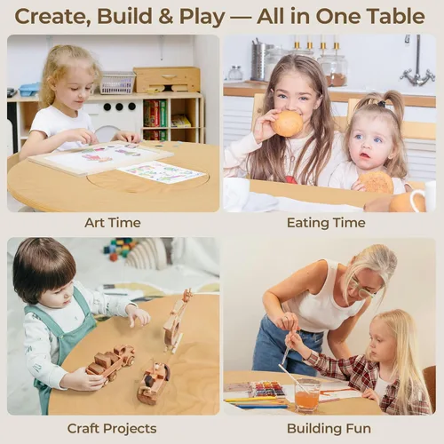 Miniatura 3 de Bateso Juego de mesa redonda y 4 sillas para niños con bañera de almacenamiento, silla de mesa de madera para niños pequeños para arte