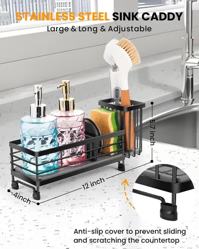 Miniatura 6 de Organizador de fregadero de cocina con bandeja de fregadero de piedra de diatomita absorbente de agua, organizador de fregadero de secado rápido