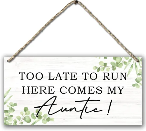 Miniatura 11 de PHAMTE Rustic Wedding Round Wreath Sign, Funny Ring Bearer Wall Hanging Plaque Wood Sign, too Late to Run Here Comes My Auntie Decor Decorations for