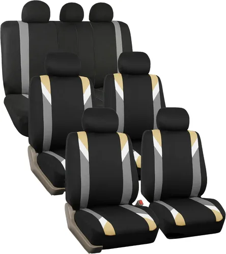 Fundas para asientos en 3 filas modernas de alta calidad FH GROUP FH-FB033217 color beige y negro, para la mayoría de los autos, camionetas, SUV y