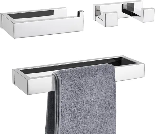 Miniatura 8 de Juego de 3 piezas de accesorios de baño de oro cepillado, juego de toallero de acero inoxidable SUS304, soporte para toallas, gancho para bata