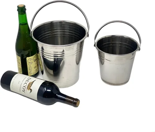 Miniatura 5 de Juego de 2 cubos de hielo multifuncionales de acero inoxidable con asas, contenedor portátil para enfriadores de vino para bares, fiestas, camping