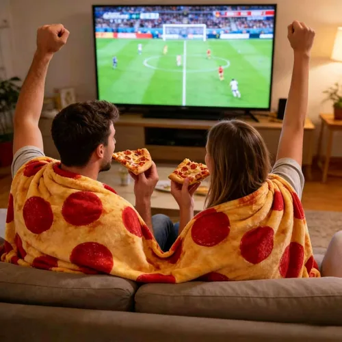 Miniatura 4 de Bnuitland Manta de pizza divertida de 71 pulgadas, 300 GSM Manta gigante de doble cara, novedosa y realista de comida con bolsa para adultos y Rojo