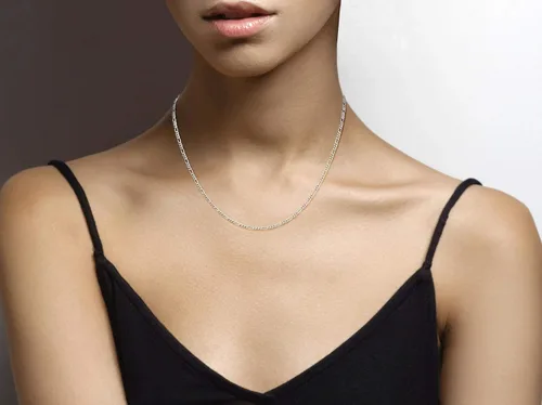 Miniatura 4 de Miabella Solid 925 Sterling Silver Italian 2.3mm Diamond-Cut Figaro Link Chain Necklace for Women Men, Made in Italy