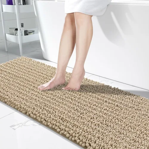 Miniatura 14 de Yimobra Alfombras de Baño Antideslizantes Lavables - Alfombra de Baño de Chenilla Ultra Suave Absorbente, Alfombra Peluda de Secado Rápido para Negro