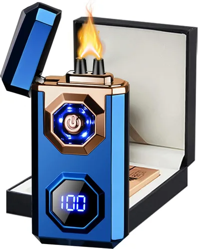 Encendedor eléctrico tipo C, encendedor de plasma de arco recargable, resistente al viento, con pantalla LED de batería e iluminación LED para Azul