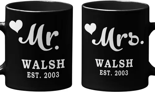 Miniatura 8 de Tazas de café de cerámica personalizadas corazón dorado, nombre personalizado y est. para parejas, conjunto de dos, cumpleaños, aniversario, regalo