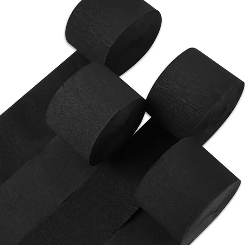 PartyWoo Serpentinas de papel crepé negro, 4 rollos de 328 pies, paquete de papel crepé negro para graduación, Halloween, Año Nuevo, aniversario,