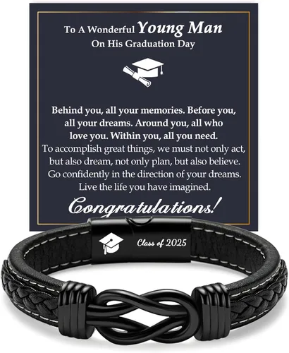 Miniatura 17 de Gifts for Men Infinity Leather Bracelet for Dad New Daddy Husband Boyfriend Son Grandson Brother Nephew Uncle Black Braided Engraved Leather Jewelry
