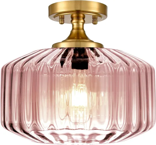 Miniatura 14 de Moderna lámpara de techo semiempotrada rosa rubor con base dorada cepillada, lámpara de dormitorio para dormitorio de niñas, guardería, pasillo
