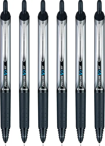 Bolígrafos de punta rodante recargables y retráctiles Pilot Precise V7 RT, tinta líquida negra, punta fina (0.7 mm), paquete de 6 unidades - Ideal