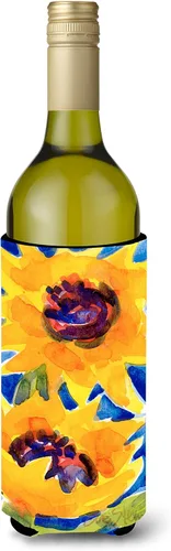 Caroline's Treasures 6012LITERK Flower - Botella de vino de girasol, funda enfriadora de botellas, abrazador lavable a máquina, plegable, aislante,