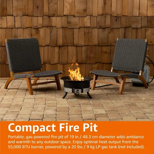 Miniatura 12 de Amazon Basics Fogata de propano portátil, redonda de 19 pulgadas, gas para patio, 55,000 BTU, correa de transporte