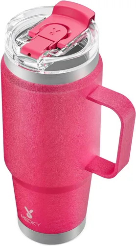 Miniatura 34 de Meoky - Vaso de 32 onzas con asa, taza de viaje de acero inoxidable con pajilla y tapa 2 en 1, taza de café con aislamiento al vacío, 100% a prueba