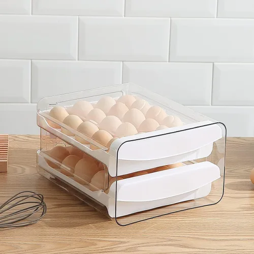 Miniatura 5 de HOMQUEN Soporte para huevos, plástico transparente, bandeja para huevos de 2 capas/40 rejillas y caja de almacenamiento fresca para refrigerador