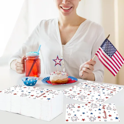 Miniatura 7 de gisgfim 100 piezas de servilletas de papel desechables con estrellas patrióticas para el 4 de julio, Día de la Independencia, servilletas