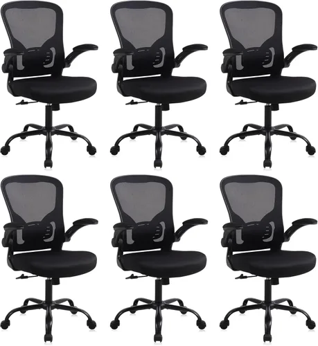Miniatura 14 de Silla de escritorio para computadora de oficina en casa, silla de trabajo ergonómica de malla de altura ajustable con ruedas, cojín grueso, Negro
