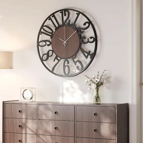 Miniatura 14 de Reloj de pared negro de 16 pulgadas decorativo, moderno reloj de metal para sala de estar, funciona con pilas, silencioso, sin tictac, números