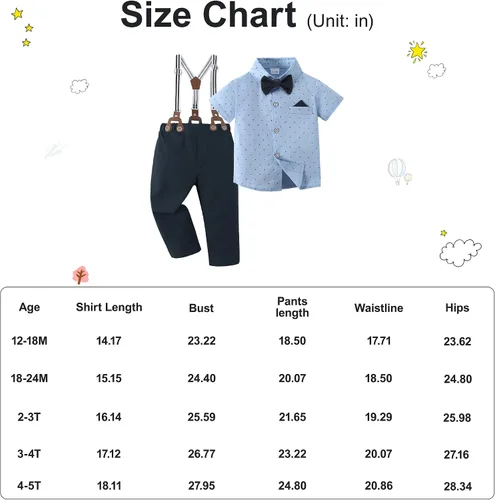 Miniatura 5 de DISAUR Ropa para bebé niño, camisa de vestir con corbatín y pantalones de tirantes, conjuntos de traje de caballero para boda de 1 a 6 años