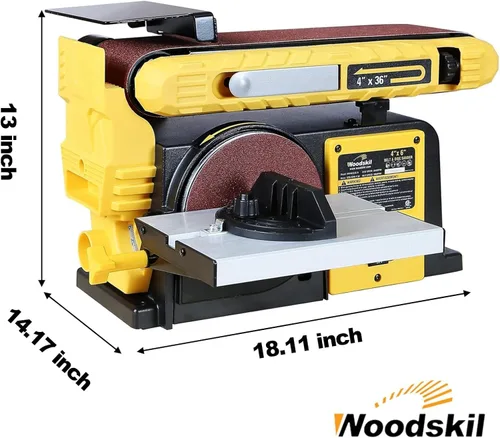 Miniatura 3 de Woodskil Combo de lijadora de banda y disco de 4.5 amperios, lijadora de banda de 4x36" y lijadora de disco de 6" con motor de 3/4HP, modelo mejorado