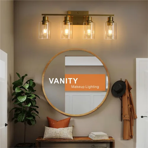 Miniatura 2 de Luces de tocador de baño de oro cepillado para baño, accesorios de iluminación de baño de 4 luces sobre el espejo, apliques de pared de latón