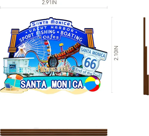 Miniatura 3 de Imán de madera de Santa Mónica de Estados Unidos 3D para nevera, recuerdos coleccionables, decoraciones artesanales hechas a mano