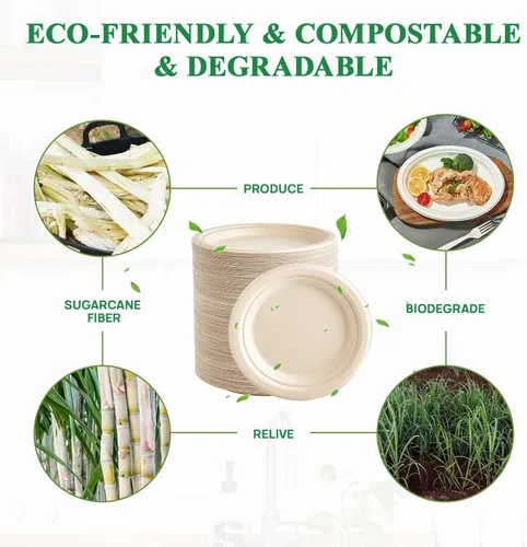 Miniatura 5 de Vplus - 350 unidades de platos de papel de 7 pulgadas, 100% compostables, platos desechables de alta resistencia, de bagazo natural, biodegradables