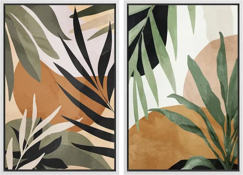 Miniatura 75 de SIGNFORD Lienzo enmarcado para pared, juego de arte con hojas de palmera de selva, polígonos geométricos, formas abstractas, ilustración, arte