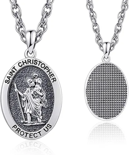 KINGWHYTE Collar de plata de ley 925 con colgante de San Miguel para hombre, con colgante de San Cristóbal para mujer, medalla de San Benito, collar