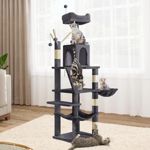 Miniatura 7 de YITAHOME Árbol para gatos de 64.5 pulgadas, casa para gatos de varios niveles, muebles de condominio grande para gatos con hamaca percha, postes