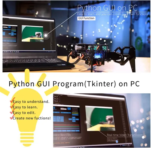 Miniatura 5 de Adeept DarkPaw Bionic - Kit de robot araña cuadrúpedo compatible con Raspberry Pi 4 3 Modelo B+/B, robot de rastreo STEM, OpenCV, autoestabilizador