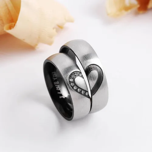 Miniatura 4 de ANAZOZ Anillo de compromiso de acero inoxidable para parejas y matrimonios con amor real para él y ella, 0.236 in
