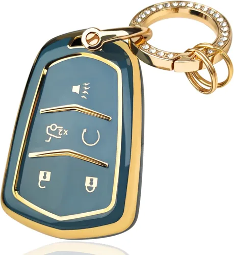 Miniatura 7 de OLLEN Funda para llavero con llavero brillante, apto para Cadillac ATS CTS CT6 SRX STS XT5 XTS, protección completa, funda de llavero de TPU suave