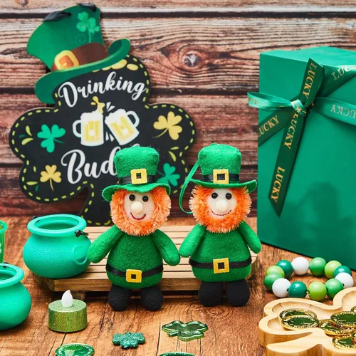Miniatura 6 de Shappy 1 juego de duende de peluche para niño y niña, juguete de peluche del día de San Patricio con monedas de trébol y letra de caza del tesoro