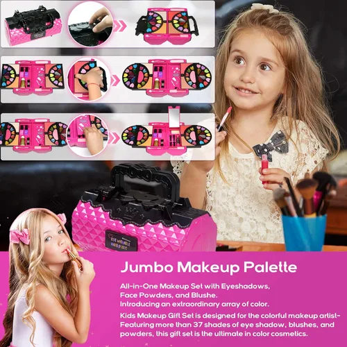 Miniatura 4 de Kit de maquillaje infantil para niñas, 59 piezas de maquillaje real y seguro para niñas pequeñas, maquillaje lavable para niñas pequeñas, kit