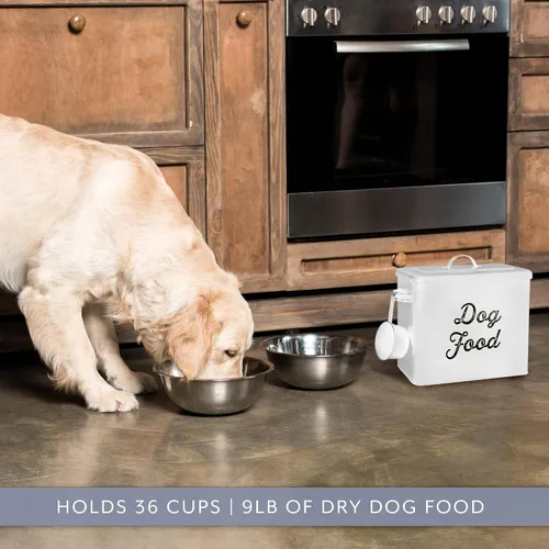 Miniatura 4 de AuldHome - Recipiente rústico de comida para perros; contenedor de almacenamiento blanco estilo granja para perros pequeños