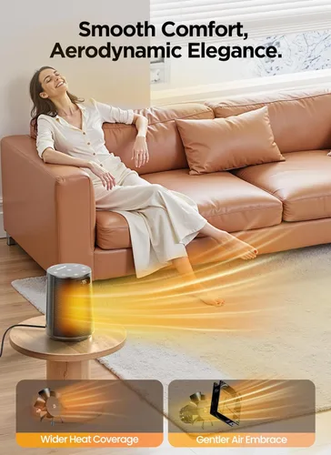 Miniatura 4 de GiveBest Calentador de espacio, calentadores eléctricos portátiles para uso en interiores con termostato y control remoto, oscilación de 70°, Gris