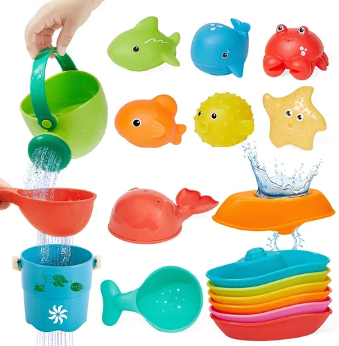 Juguetes de baño para bebés de 1 a 3 años, 16 unidades, fácil de limpiar, sin moho, juguetes de baño para niños pequeños de 2 a 4 años, juguetes