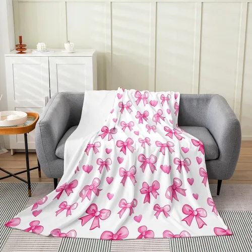 Miniatura 34 de Erosebridal Manta de franela con nudo de lazo para niñas, 40 x 50 pulgadas, diseño de rayas de diamante, para sofá cama y cama de vellón para niños
