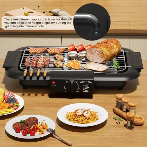 Miniatura 5 de Parrilla eléctrica para barbacoa, sin humo, antiadherente para interiores y exteriores, 2000 W, doble tubo de alta potencia, portátil, extraíble