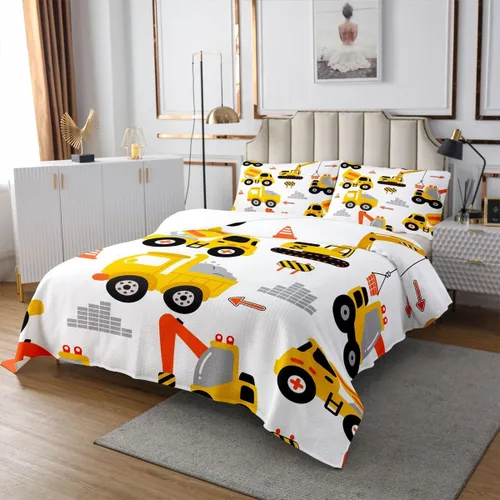 Miniatura 4 de Feelyou Colcha acolchada de diseño de dibujos animados para niños, equipamiento para niños, camiones, juego de colcha transpirable, diseño