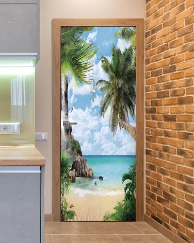 Miniatura 4 de FLFK Adhesivo mural para puerta, playa, despegar y pegar, tamaño combinado 30.3 x 78.7 pulgadas, dividido en 2 piezas