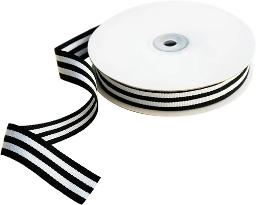Cinta de grogrén de tela a rayas de 3/4 pulgadas de ancho, 25 yardas, cinta a rayas blancas y negras para ramos, festivales, regalos, suministros de