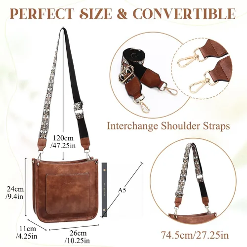 Miniatura 2 de RAVUO Bolsos cruzados para mujer, bolso de hombro de cuero vegano a la moda con 2 correas ajustables