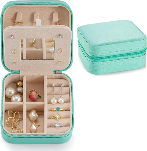 Pequeño joyero de viaje portátil, organizador de joyas de viaje, soporte portátil de almacenamiento de joyas para anillos, aretes, collares, regalos