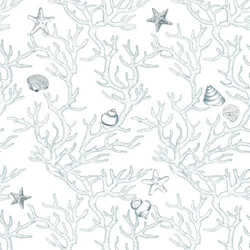 WENMER Coastal - Papel tapiz autoadhesivo para despegar y pegar, 17.3 x 590 pulgadas, color blanco y azul claro, concha, concha, estrella de mar,