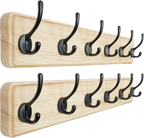 Miniatura 38 de Dseap Perchero de Pared: Moderno, Patentado, Resistente, 17.4" de Largo, Riel Colgador de Madera con 5 Ganchos Dobles para Abrigos de Invierno, Negro